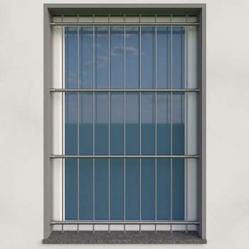 Fenstergitter aus Edelstahl Rundrohr ø 26,9 mm, Befestigung in der Fensterlaibung. Höhe 1600 - 2300 mm / 4 Gurte